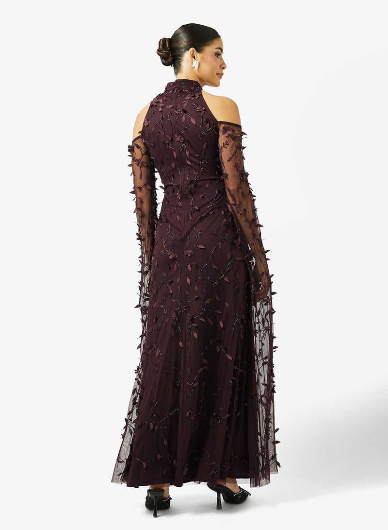 بيوت فستان ماكسي بأكمام كاب ورقبة عالية - Image 2